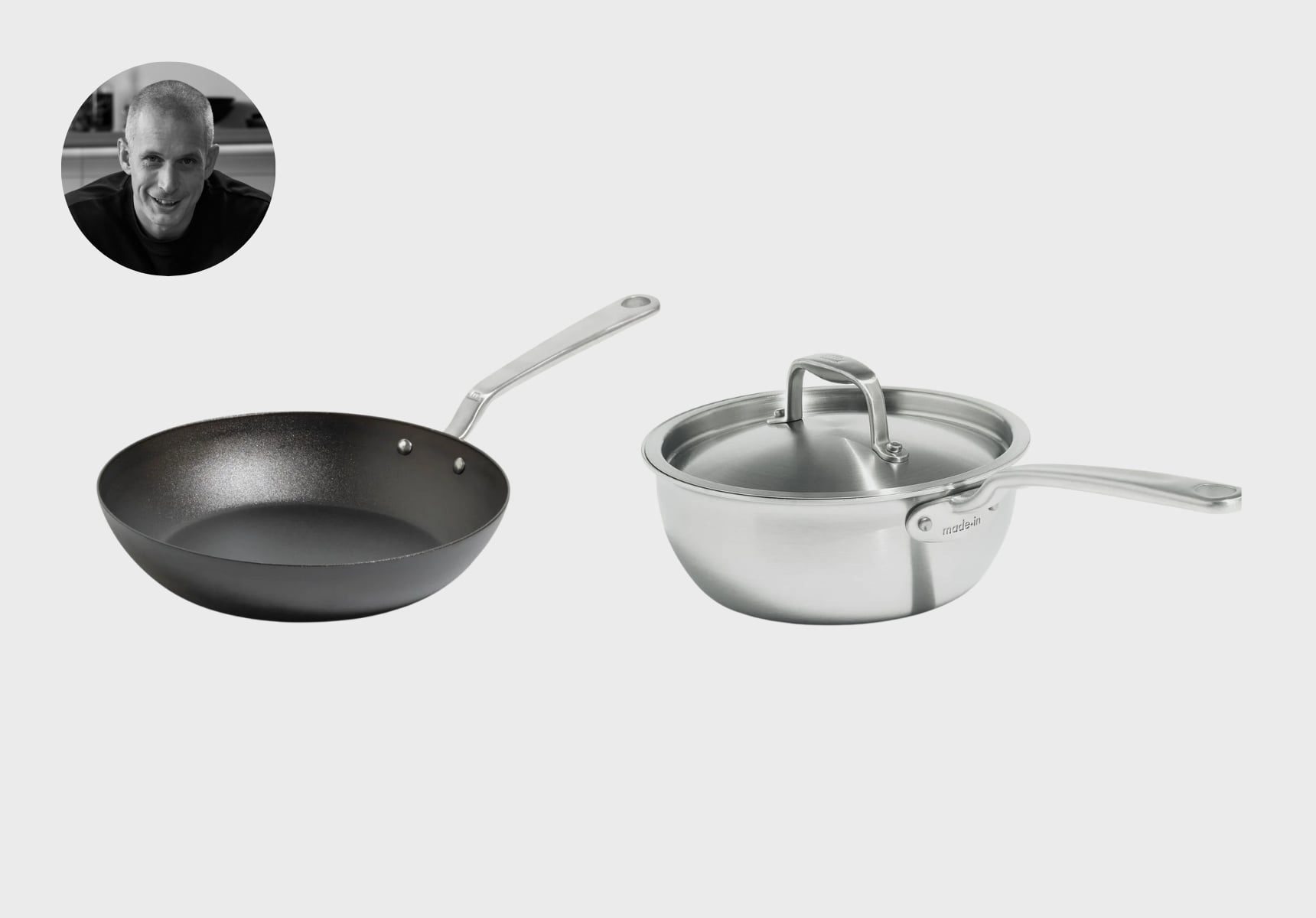 Made In Stainless clad saucier and seasoned frying pan