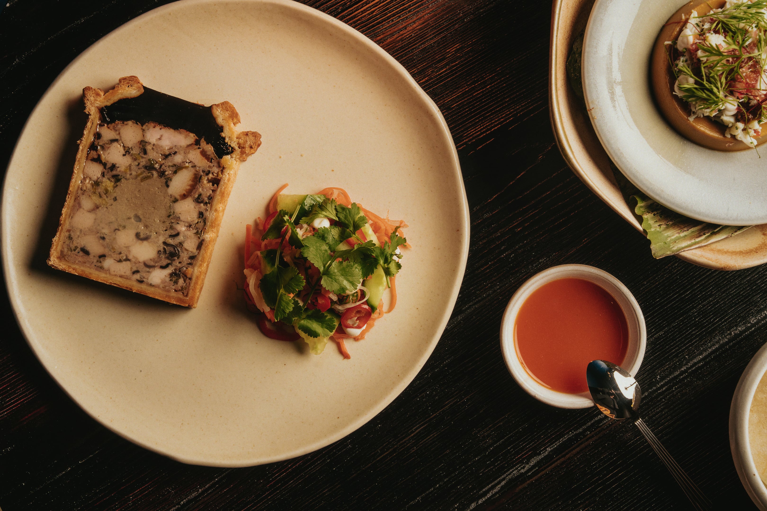 Pâté en croute with flavours of grilled pork banh mi. Photo: Declan Blackall.