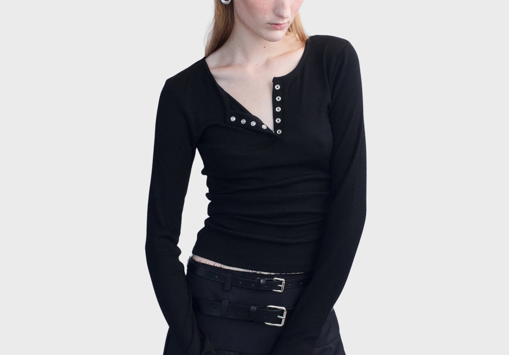 Courtney Zheng Merino henley long-sleeve top