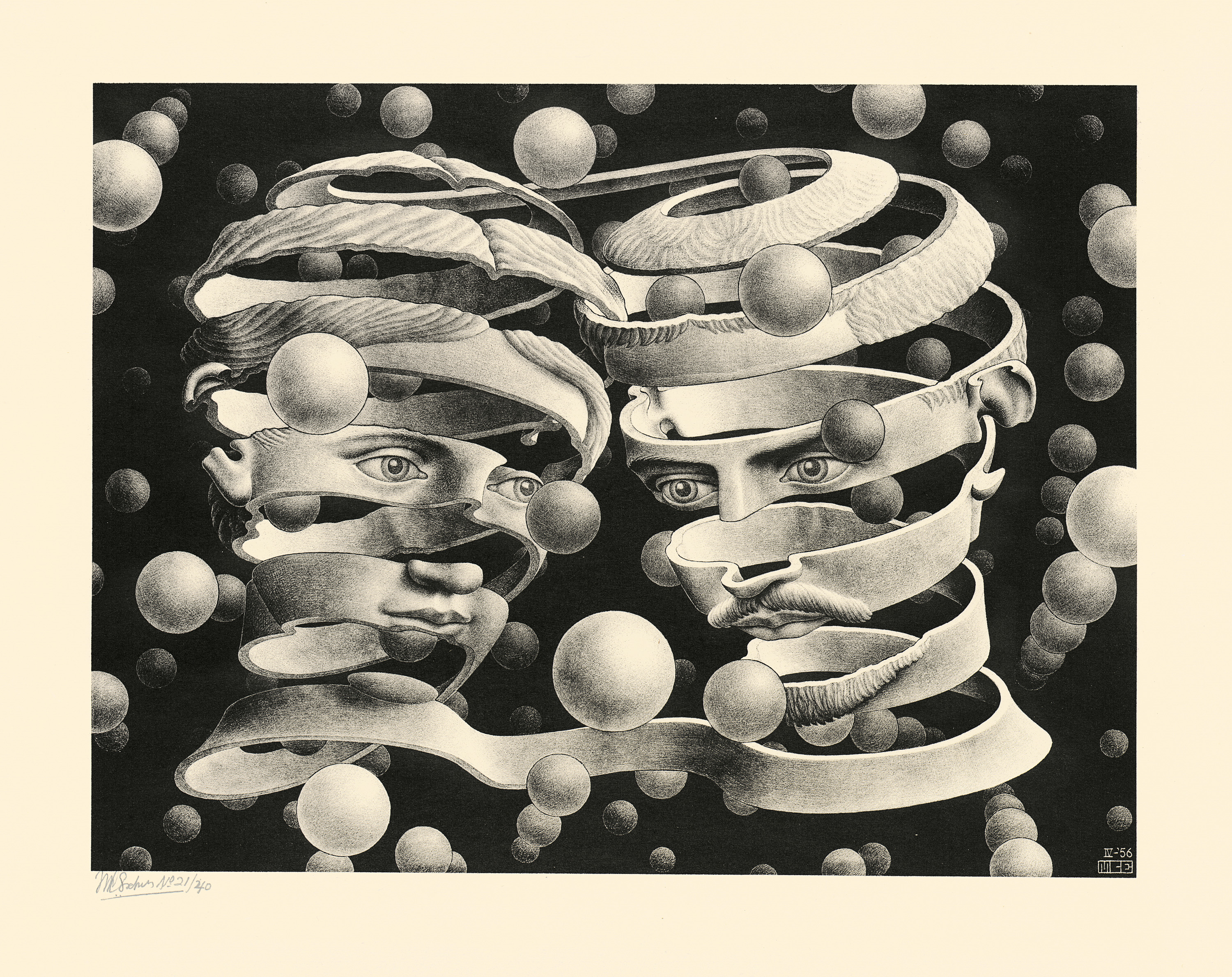 M. C. Escher
Bond of union April 1956
lithograph
Escher Collection, Gemeentemuseum Den
Haag, The Hague, the Netherlands
© The M. C. Escher Company, the
Netherlands. All rights reserved