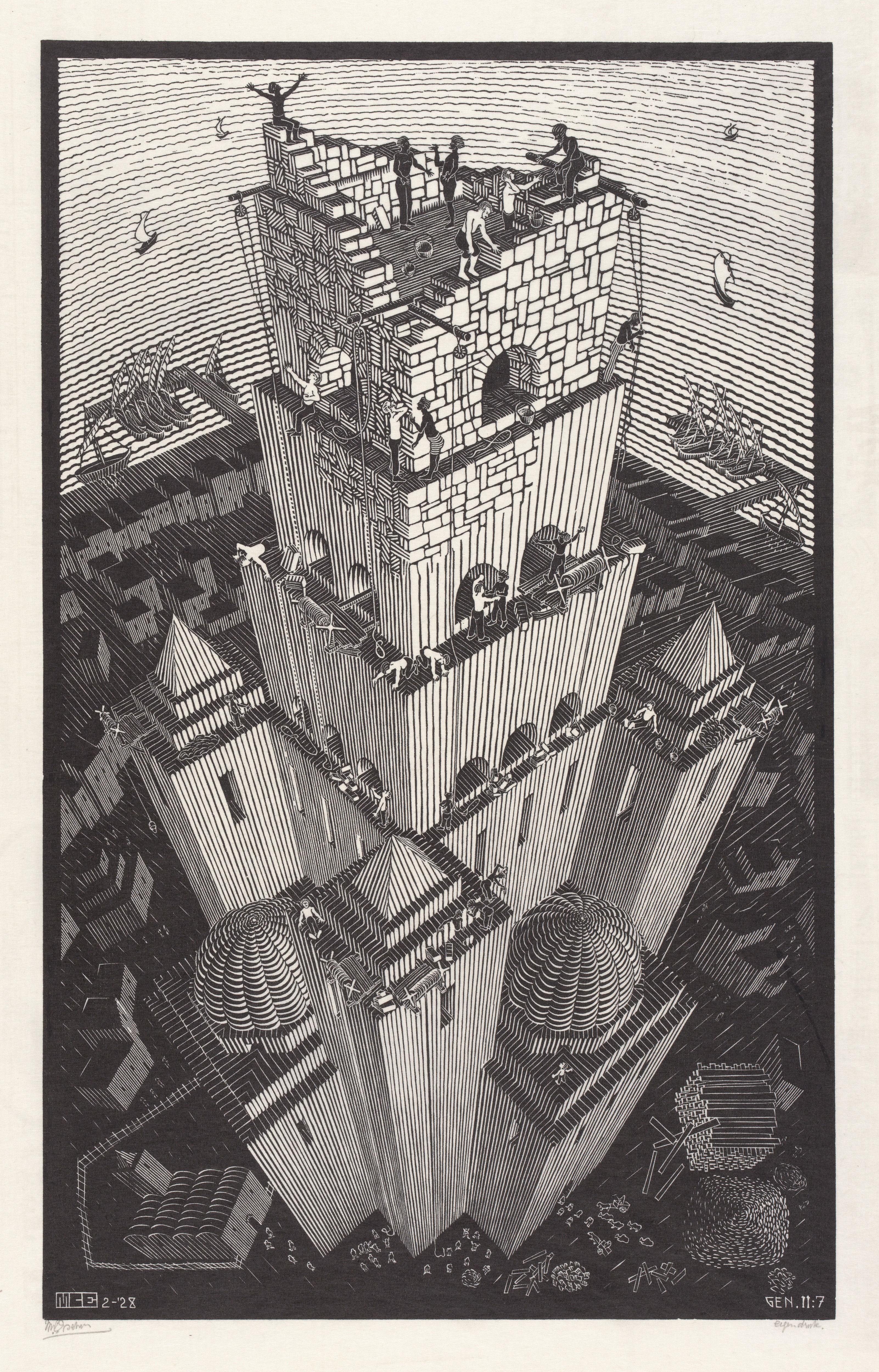 M. C. Escher
Tower of Babel February 1928
woodcut
Escher Collection, Gemeentemuseum Den Haag, The Hague, the Netherlands
© The M. C. Escher Company, the Netherlands. All rights reserved