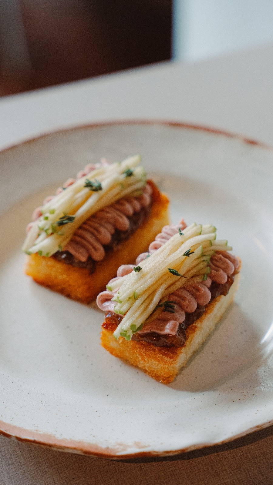 Cultured quail parfait on toast with green apple and leek and sherry jam, at Wildcard in Singapore. Photo: courtesy of Vow
