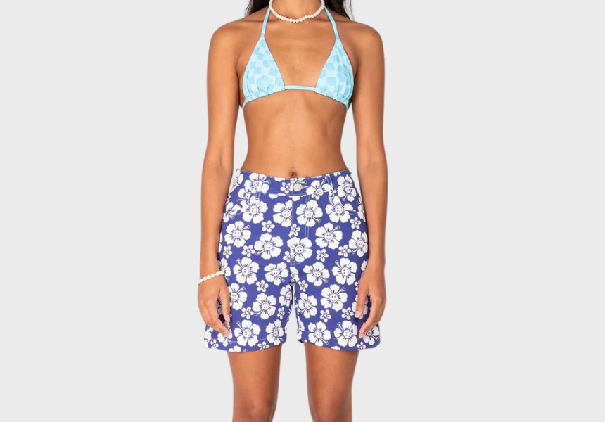 EM on Holiday Happy Hibiscus Vacation shorts