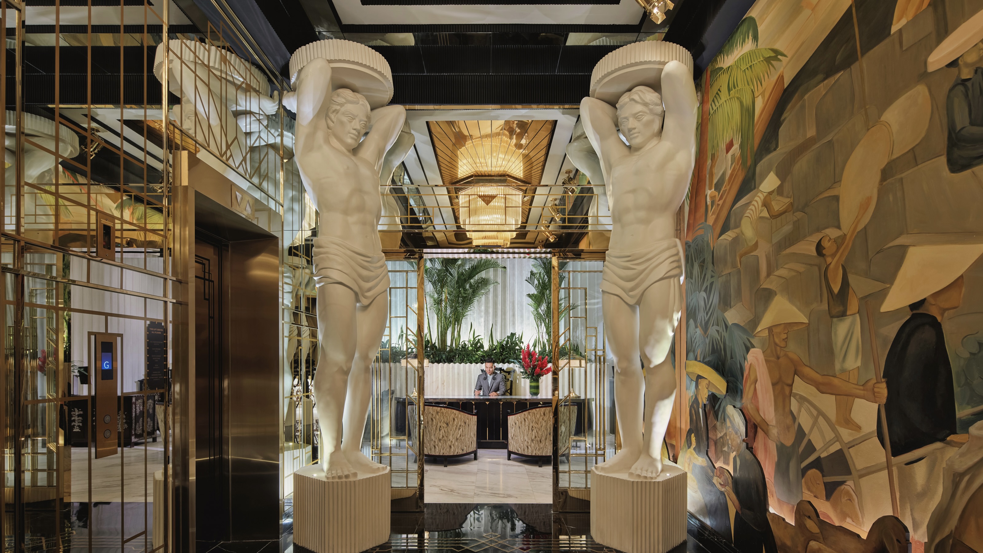 Towering scultures and murals abound