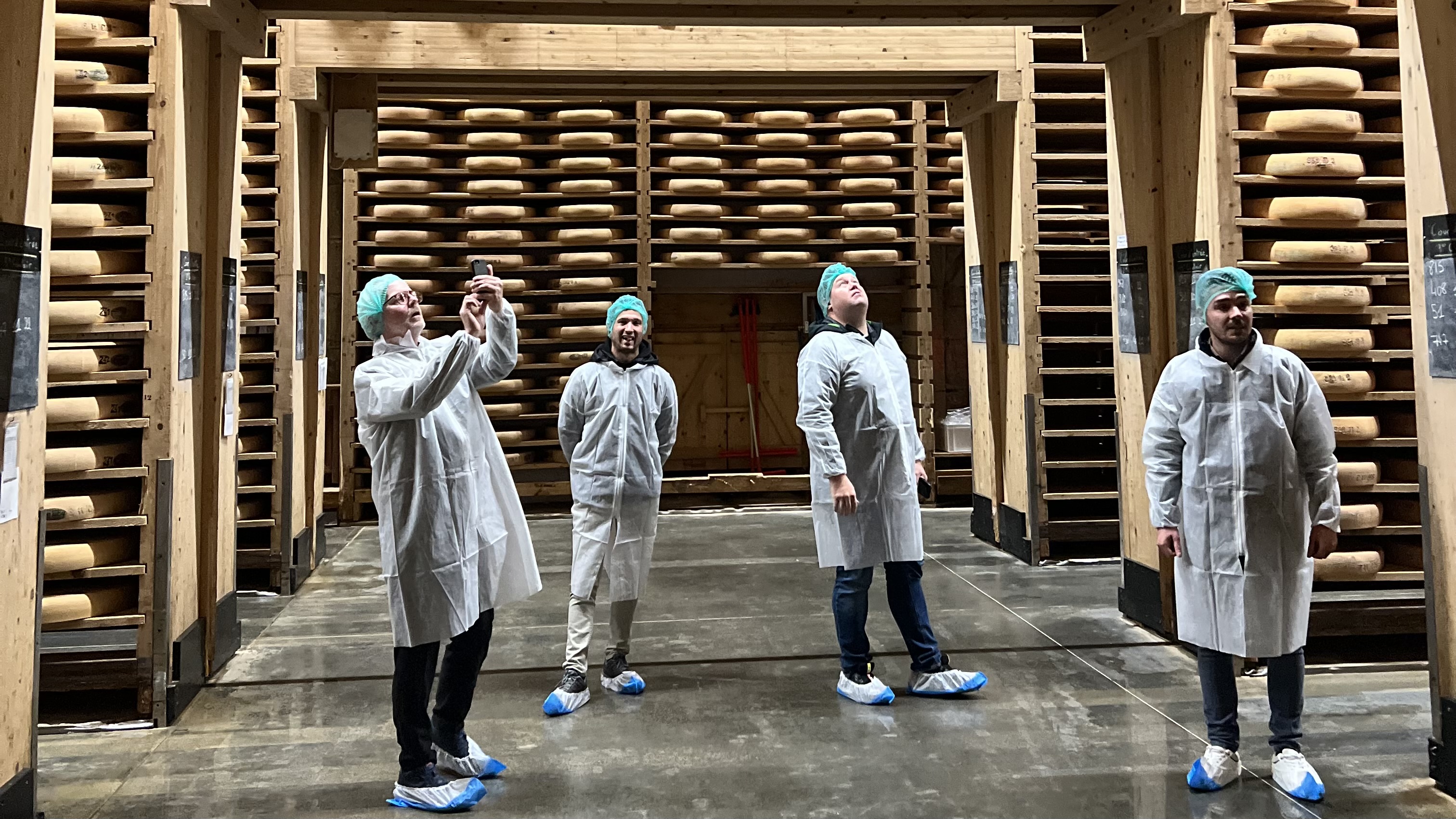 Suited up for a cheese tasting