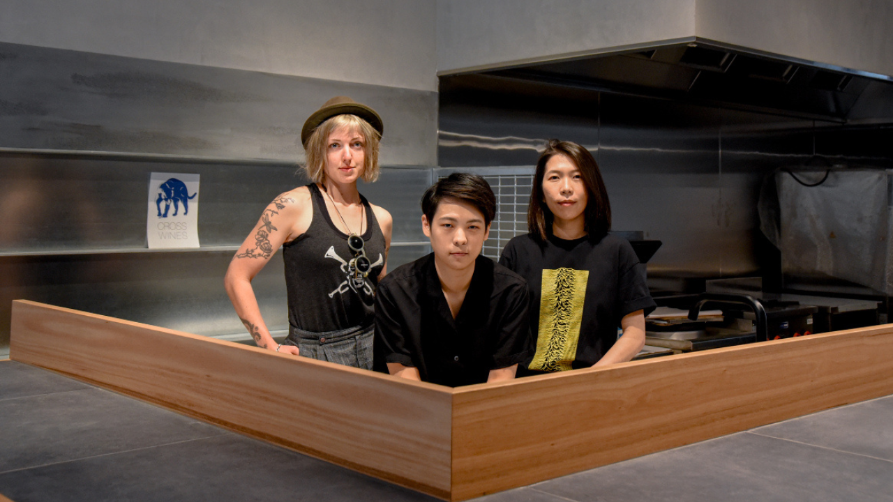 Violette Flint, Mug Chen and Chia Wu at Muni, in 2021. Photography: Jack Fenby