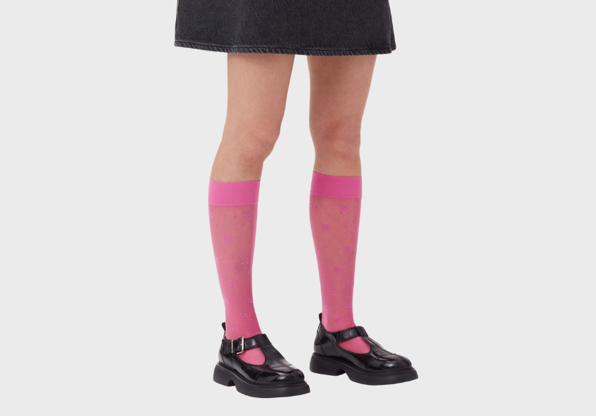 Ganni Pink Butterfly lace socks