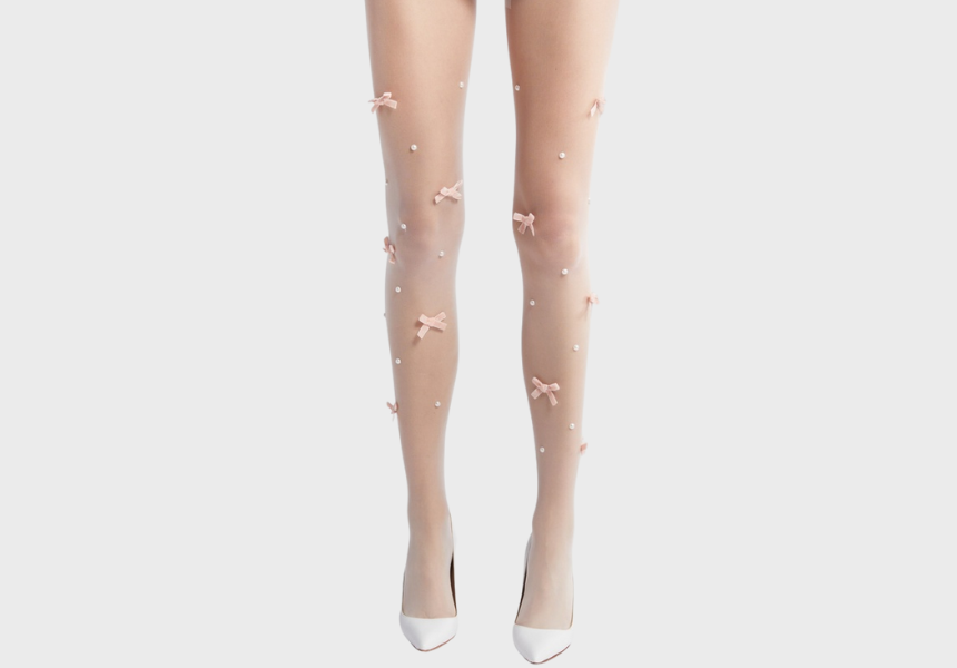 High Heel Jungle Velvet Bow Pearl tights