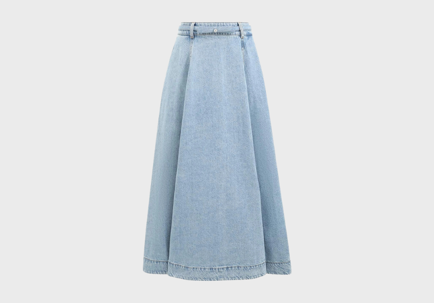 Crush denim midi skirt