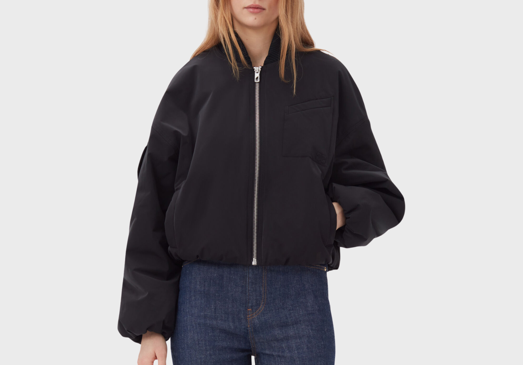 Ganni black twill bomber jacket