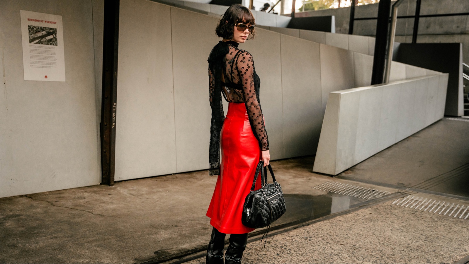 Skin-tight red leather paired with sheer mesh brings the heat to Sydney. Photo: Liana Hardy