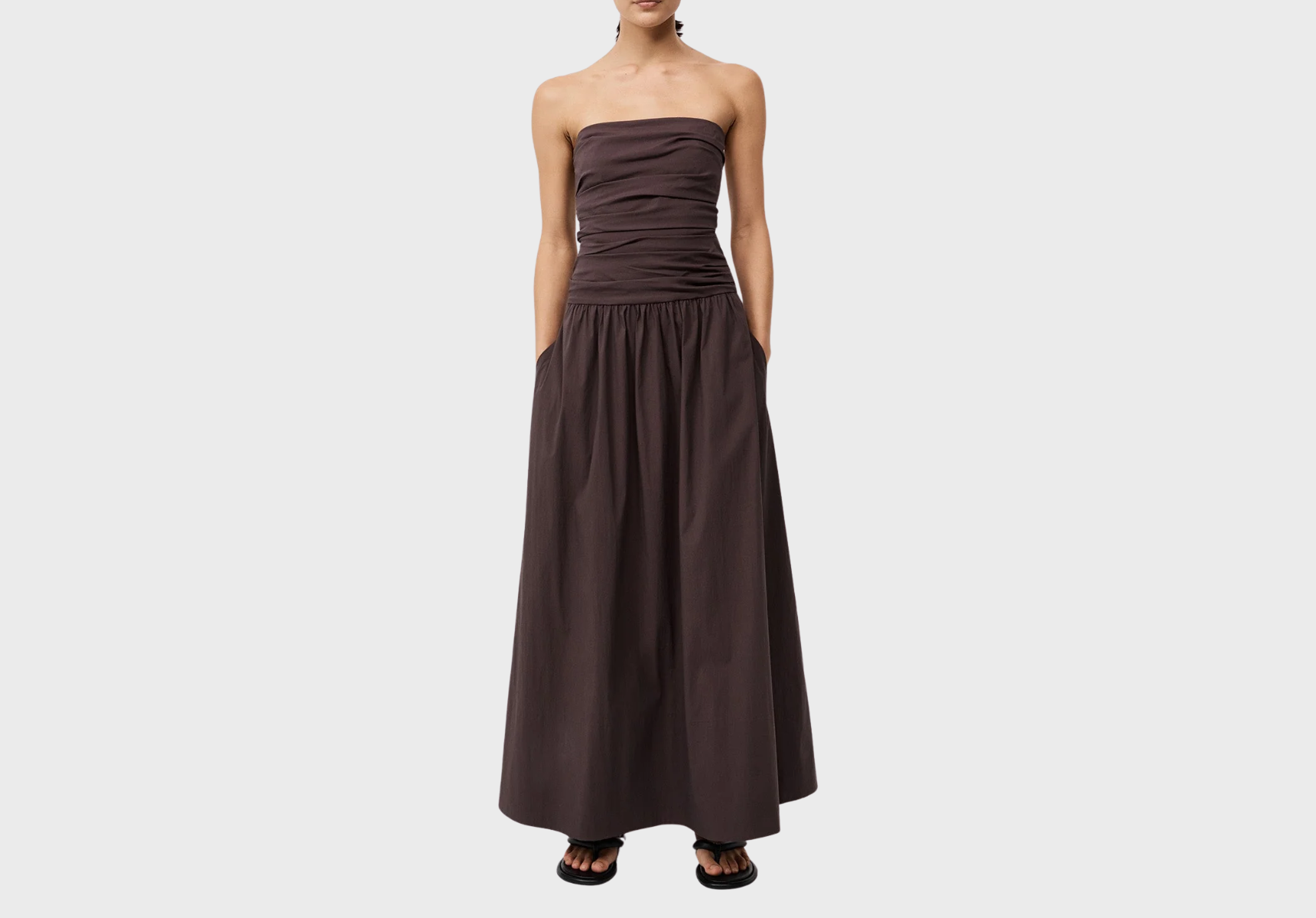 St Agni Gathered strapless dress